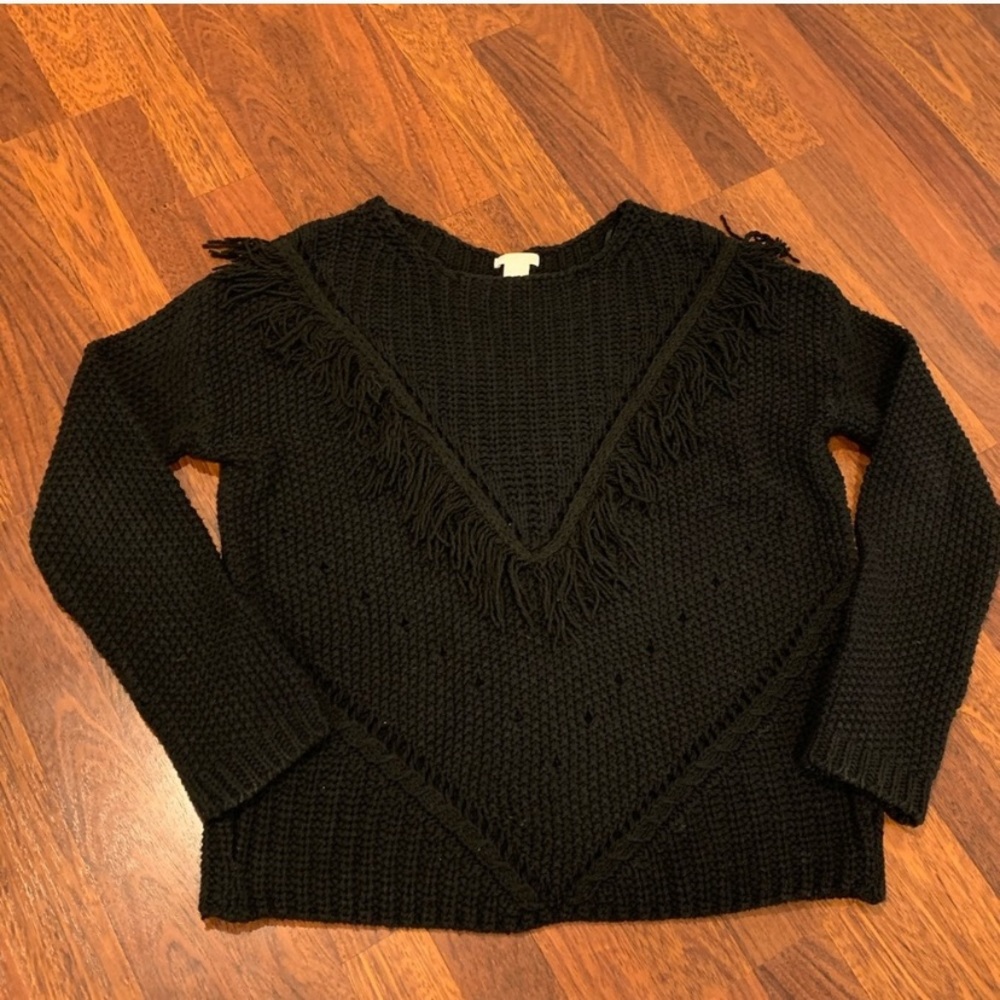 New black fringe sweater